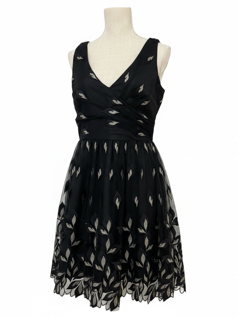 Anthropologie Shoshanna Joalyn Metallic Black Dress with Embroidered Gold Leaves - Picture 3 of 12
